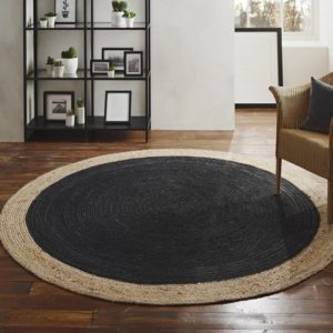 Melina Small Round Soft Jute Rug With Charcoal Centre