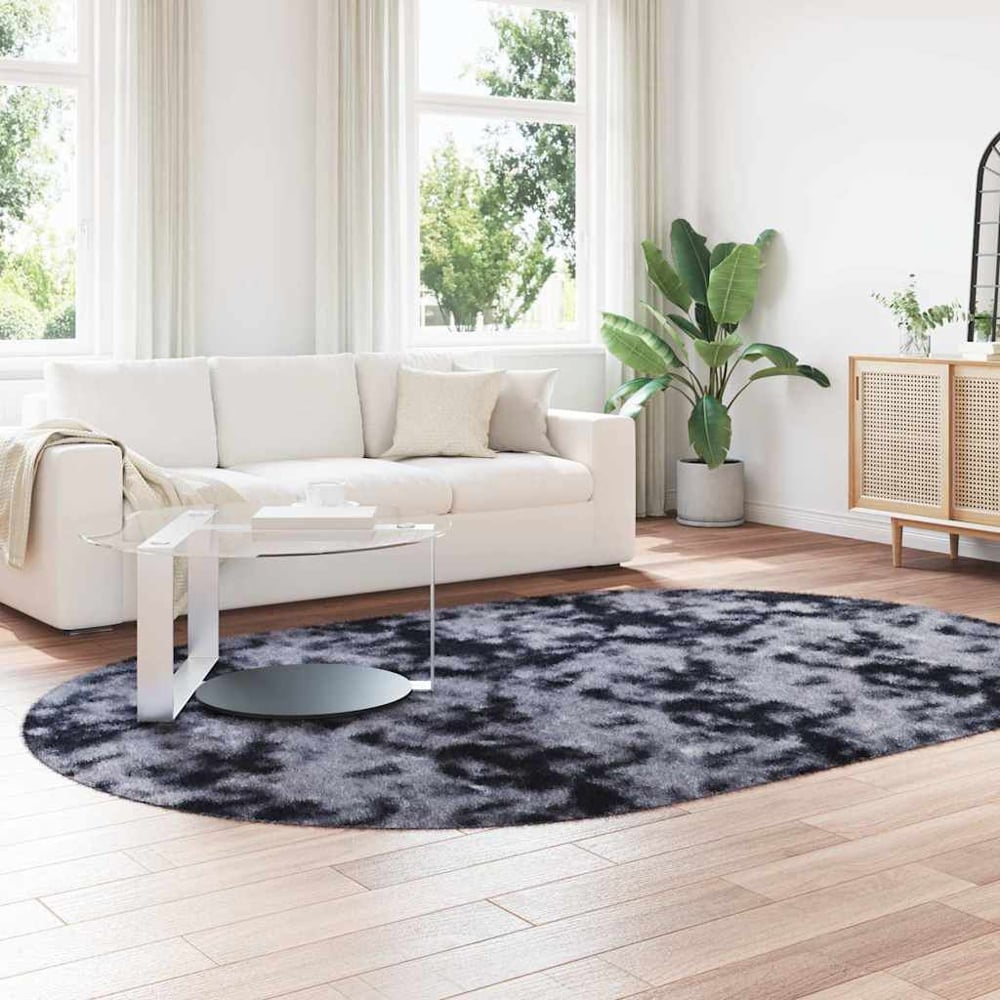 Biloxi Polyester Oval High Pile Shaggy Rug - Dark Grey