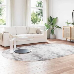 Biloxi Polyester Oval High Pile Shaggy Rug – Silver Grey