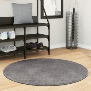 Hopkins 100cm Polyester Round Non-Slip Washable Rug – Anthracite