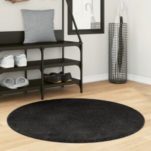 Hopkins 100cm Polyester Round Non-Slip Washable Rug – Black