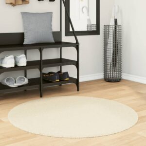 Hopkins 100cm Polyester Round Non-Slip Washable Rug – Cream