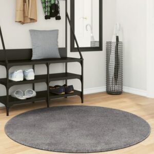 Hopkins 120cm Polyester Round Non-Slip Washable Rug – Anthracite