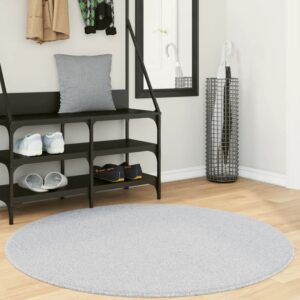 Hopkins 120cm Polyester Round Non-Slip Washable Rug – Grey
