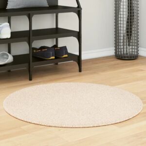 Hopkins 80cm Polyester Round Non-Slip Washable Rug – Beige