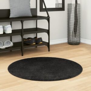 Hopkins 80cm Polyester Round Non-Slip Washable Rug – Black