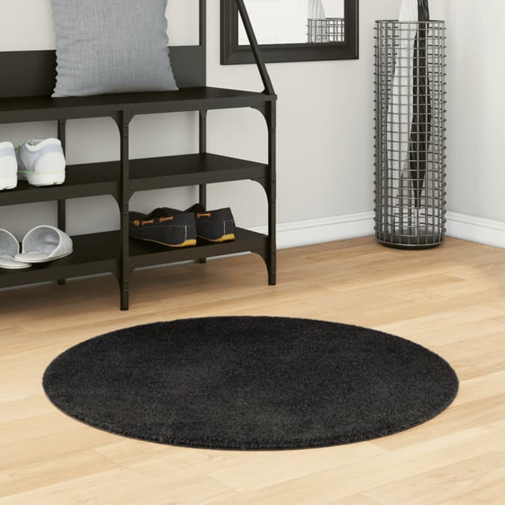 Hopkins 80cm Polyester Round Non-Slip Washable Rug - Black