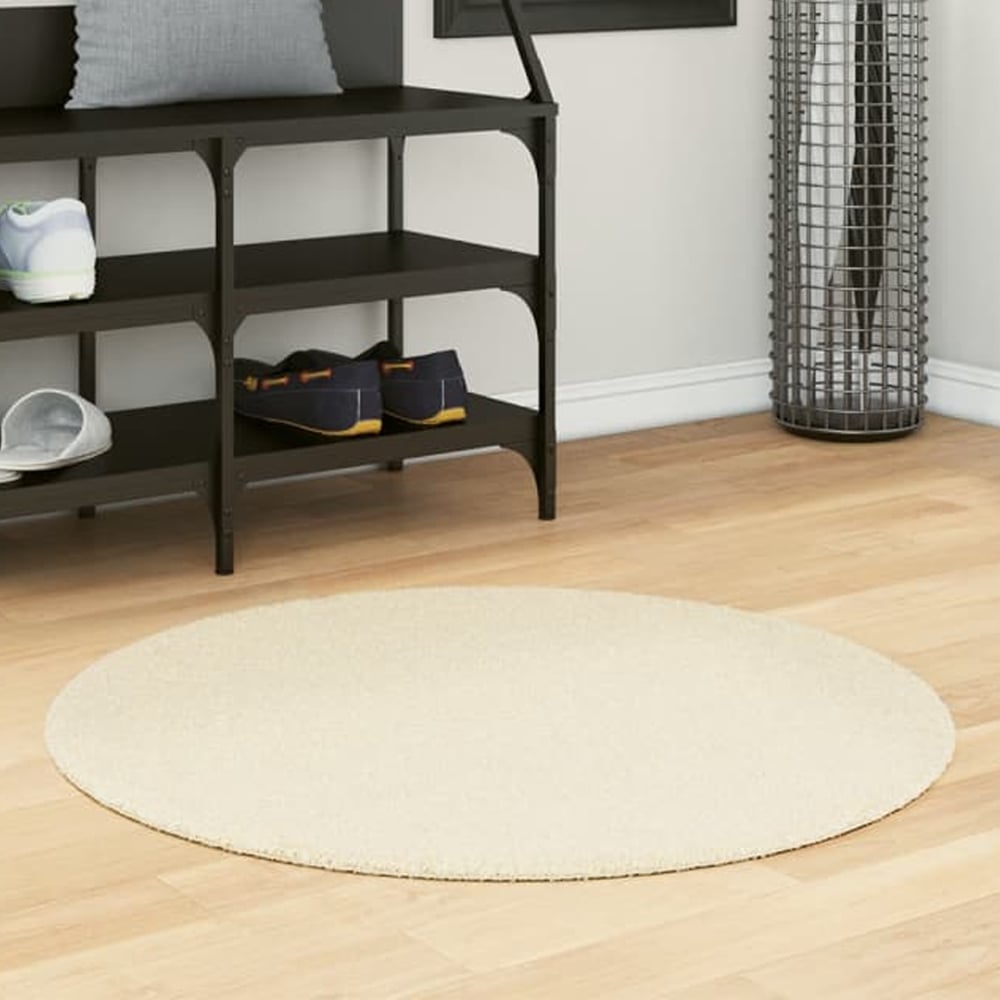 Hopkins 80cm Polyester Round Non-Slip Washable Rug - Cream