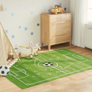 Roxboro Polyester Kids Washable Anti-Slip Football Field Rug – Green