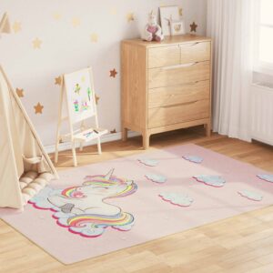 Roxboro Polyester Kids Washable Anti-Slip Unicorn Field Rug – Pink