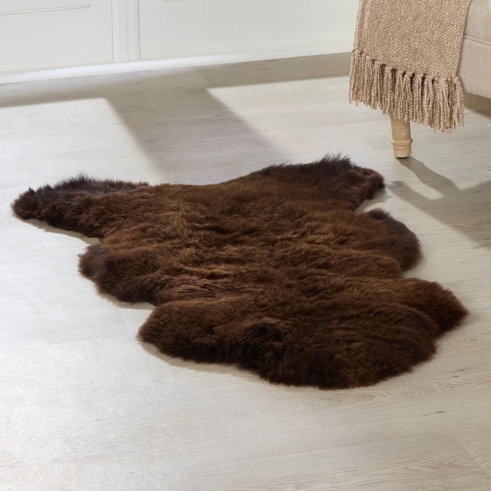 Biloxi Fabric Sheepkin Rug In Brown