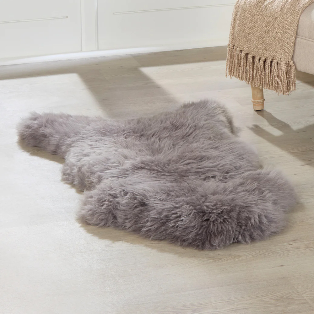 Biloxi Fabric Sheepkin Rug In Grey