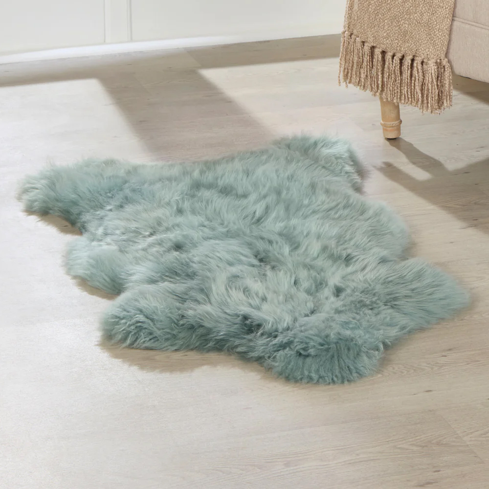 Biloxi Fabric Sheepkin Rug In Mint Green
