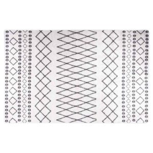 Corwin 150cm Polyester Washable Anti-Slip Rug In White And Black