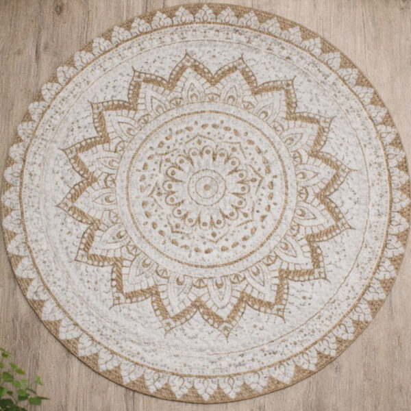 Hopkins 240cm Jute Round Rug In Natural And White