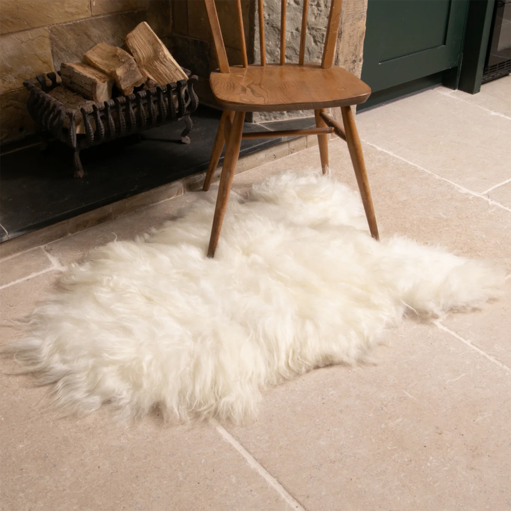 Ivins Fabric Sheepskin Rug In Ivory White